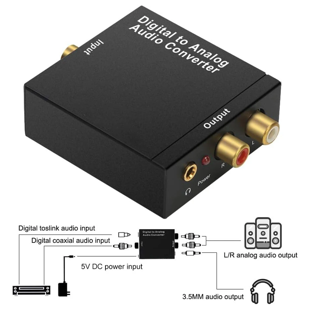 DAC Digital Analog Audio Converter Optical SPDIF Toslink Coaxial Input To L/R RCA 3.5mm Jack Headphone Amplifier Output for TV - Image 3