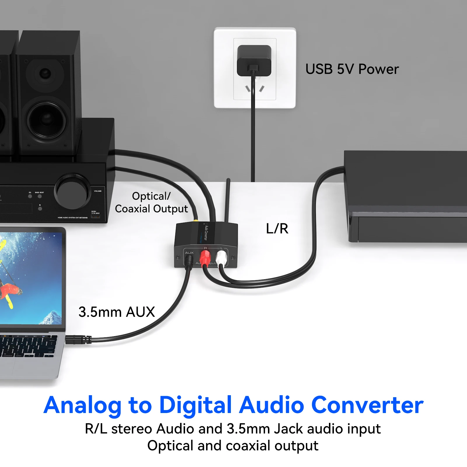 Analog to Digital Audio Converter RCA to Optical Converter R/L 3.5mm AUX to Digital Coaxial Toslink Converter for PS5 PS4 TV DVD - Image 4