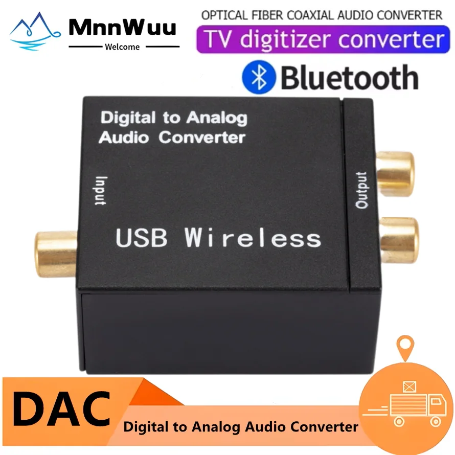 DAC Digital to Analog Audio Converter Optical SPDIF Toslink Coaxial Bluetooth Input to L/R RCA Audio Headphone Amplifier Output