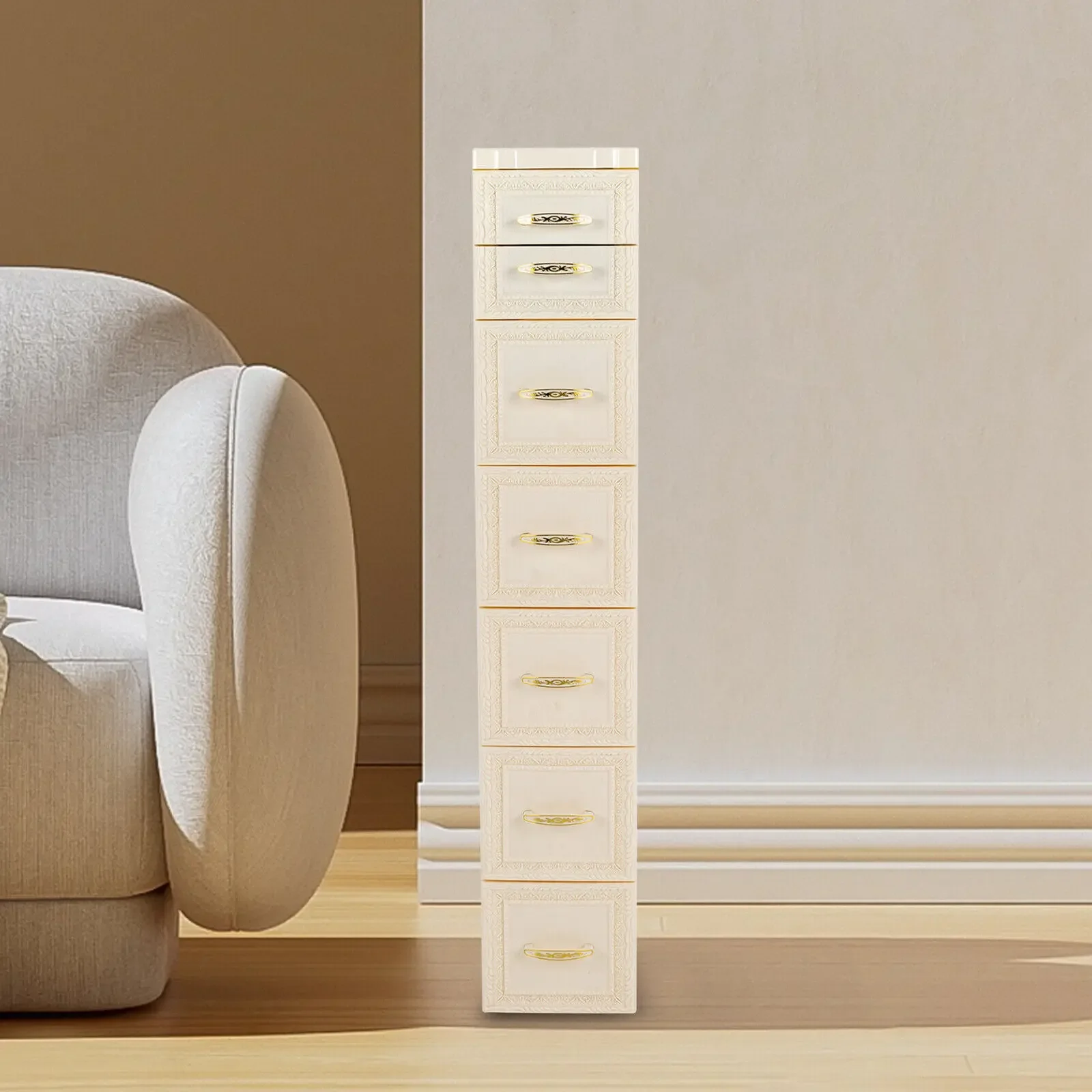 7 Drawers Floor Cabinet Storage Organizer Free Standing Bathroom Narrow Cabinet for Living Room - Image 3