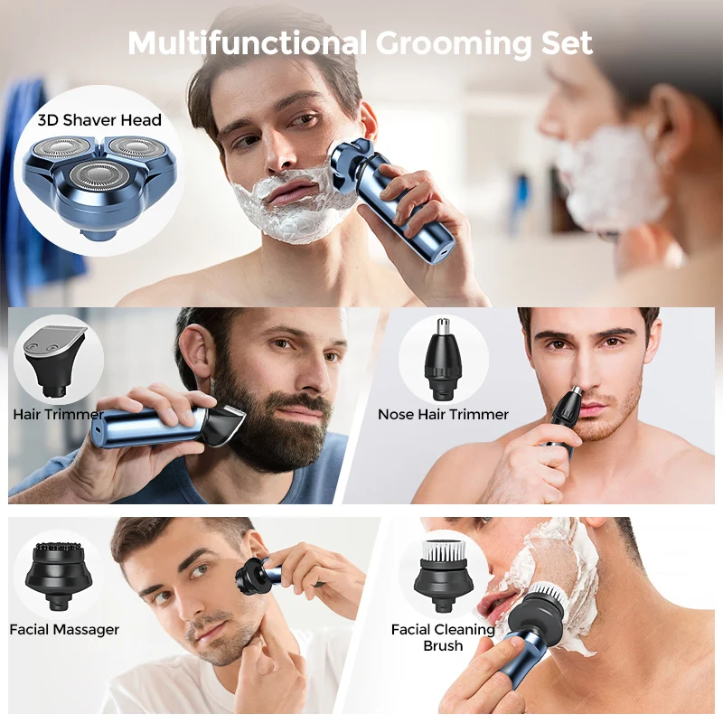 SEJOY Electric Shaver for Men,Hair Trimmer,Nose Hair Scissors,Facial Cleanser, Facial Massager Rechargeable Shaving Machine - Image 6