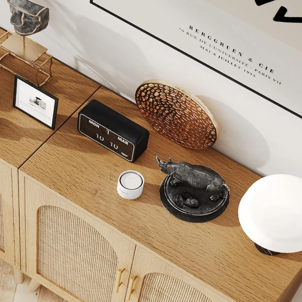 Pair of Wicker Storage Cabinets with Doors, Stylish Bathroom Floor Cabinet, Contemporary Sideboard Buffet for Living Room and En - Image 5