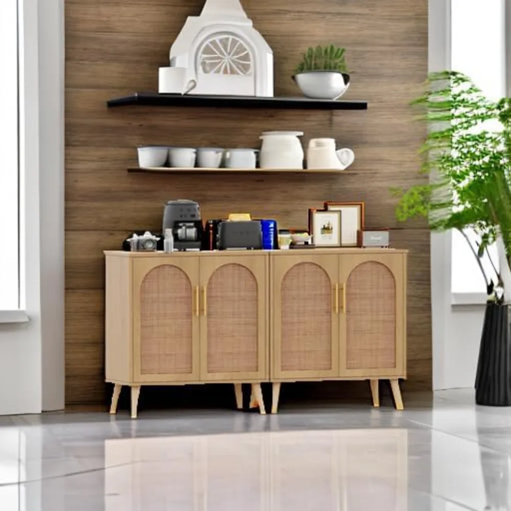 Pair of Wicker Storage Cabinets with Doors, Stylish Bathroom Floor Cabinet, Contemporary Sideboard Buffet for Living Room and En - Image 6