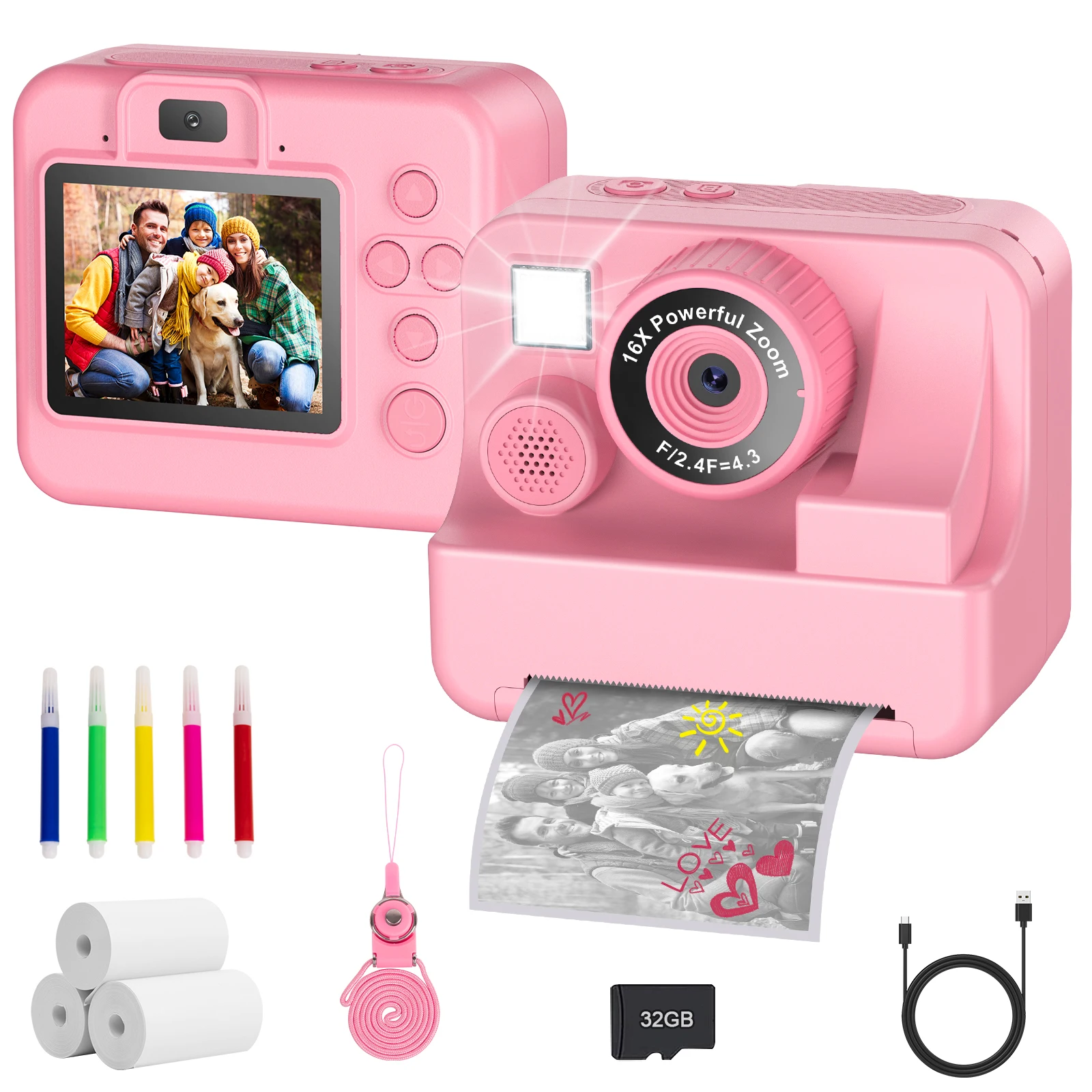New Bee Kids Instant Print Camera 1080P HD Dual Lens Selfie 32GB Digital Camera for Girls Boys Christmas Birthday Gifts Toys - Image 2
