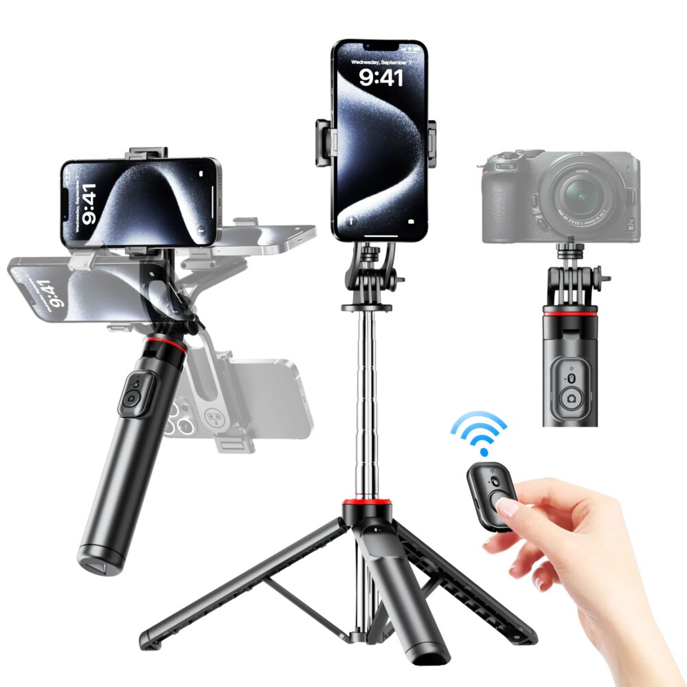 C13C13d Portable Selfie Stick Bluetooth Remote 360 Rotation Tripod Stand with Phone Holder Bracket Monopod for Camera Smartphone