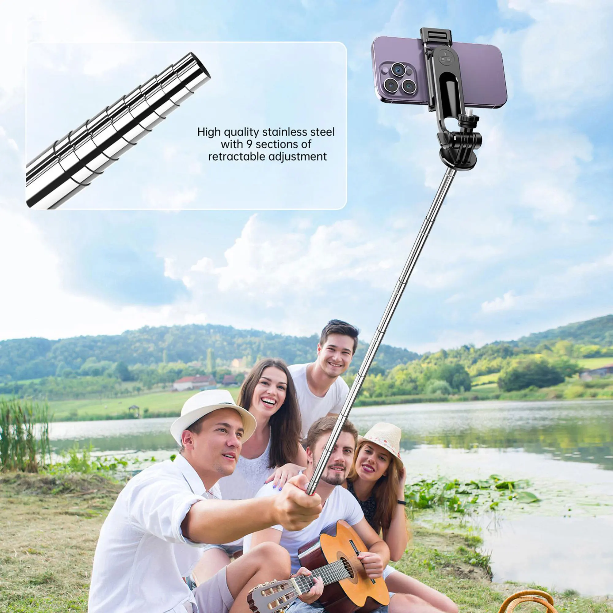 C13C13d Portable Selfie Stick Bluetooth Remote 360 Rotation Tripod Stand with Phone Holder Bracket Monopod for Camera Smartphone - Image 4