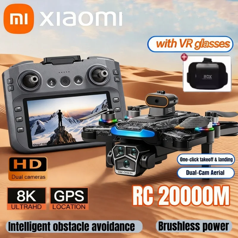 Xiaomi A14Pro Max Drone 8K HD Three Camera GPS Brushless Optical Flow Obstacle Avoidance 4.5-inch large screen UAV RC 20000M New