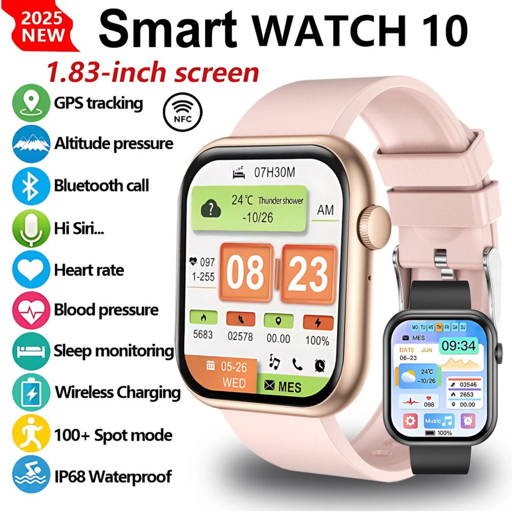 2025 New Watch 10 NFC Bluetooth Call Smart Watch Women Men Heart Rate Voice Assistant 100+Sports Ladies Smartwatch For Xioami