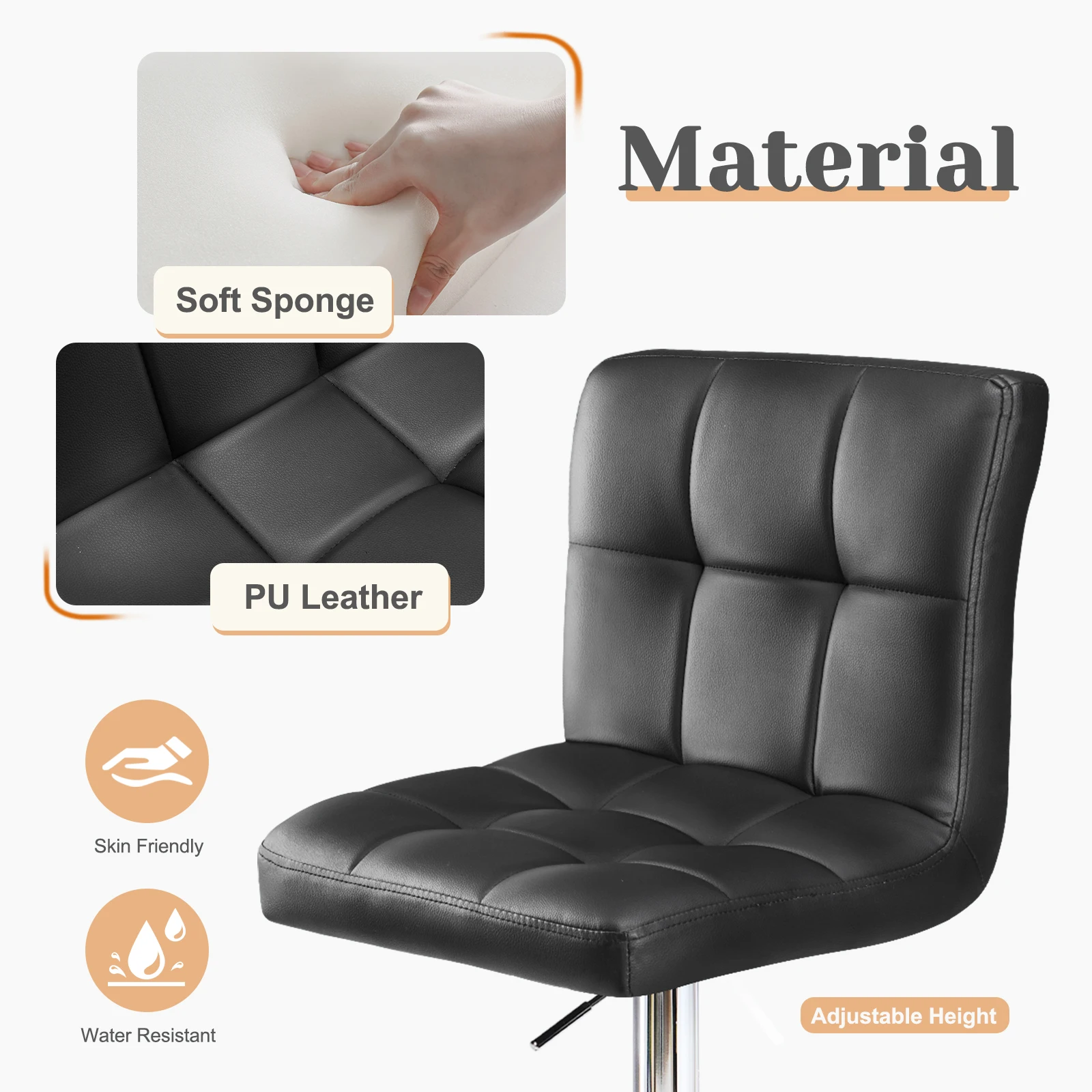 JHK PU Leather Bar Stools Set of 2,Upholstered Counter Height Bar Stools,SGS Certified Gas Gylinder Comfortbale Backrest - Image 4