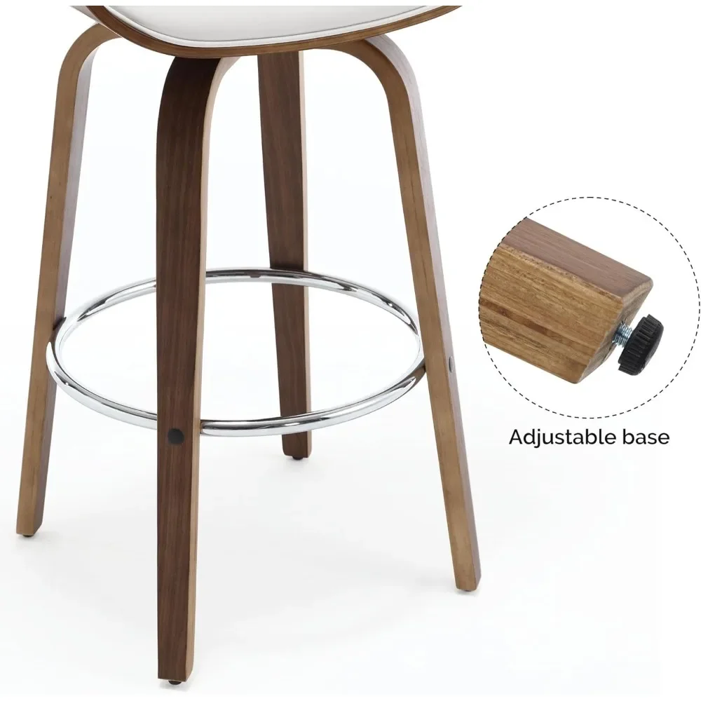 Bar Stools, Swivel Bar Stools with Walnut Bentwood Legs, 29 Inch Bar Height, Upholstered PU Leather Barstools with Backs - Image 6