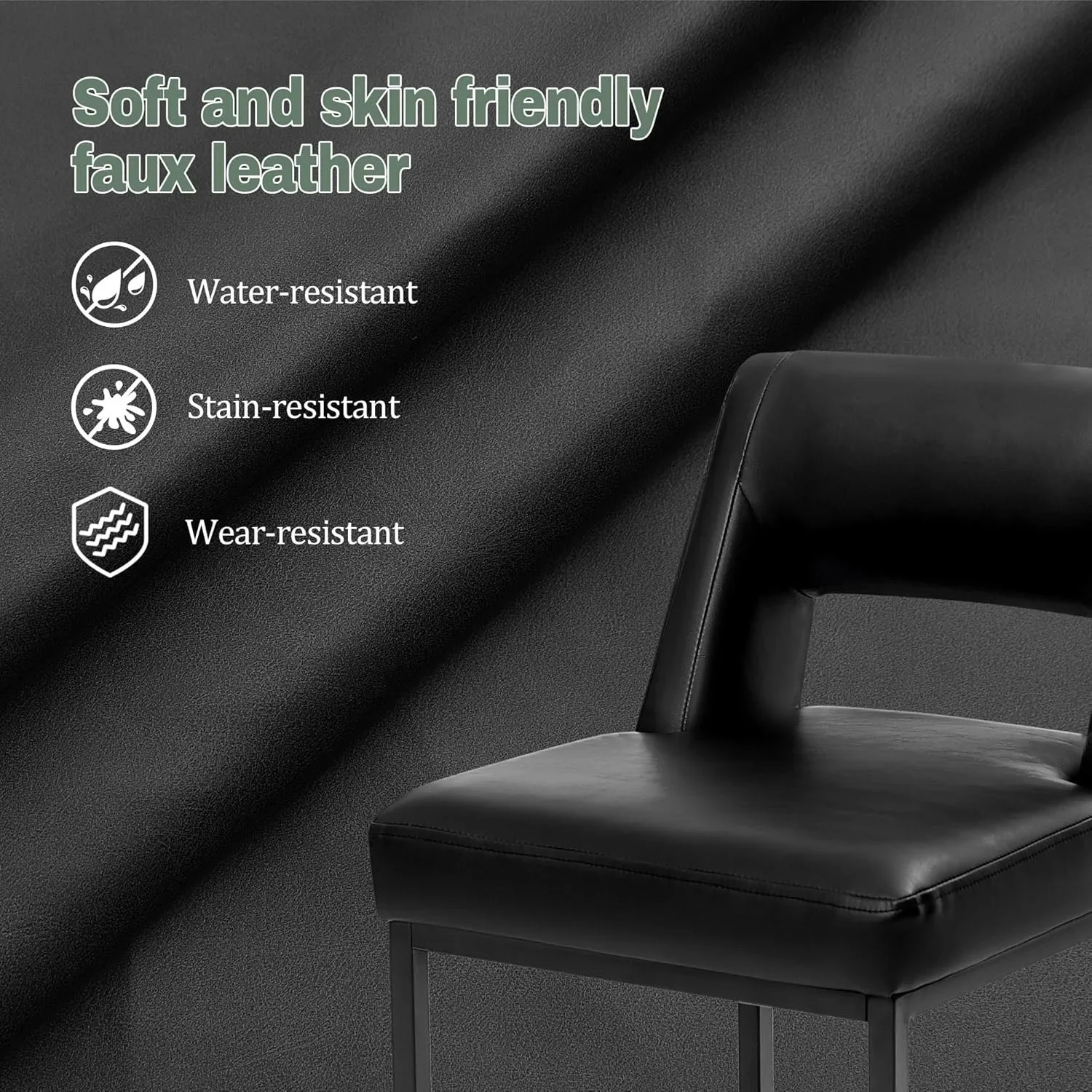 Black Upholstered Counter-Height Bar Stools, Set of 4 – Modern Kitchen Island Chairs with Backs - Image 6