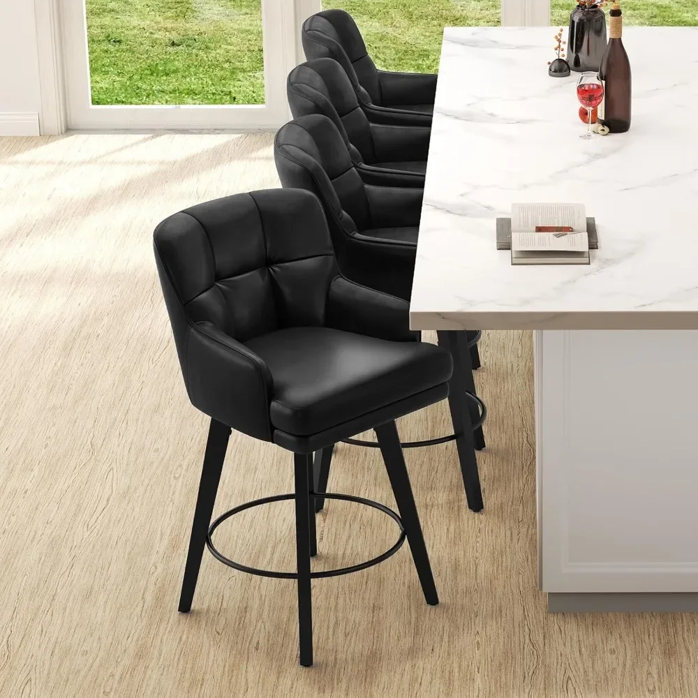 Swivel Counter Height Bar Stools with Back, 26 inch Solid Wood Legs, Bar Stool Modern Kitchen Island Chairs, Faux Leather - Image 5