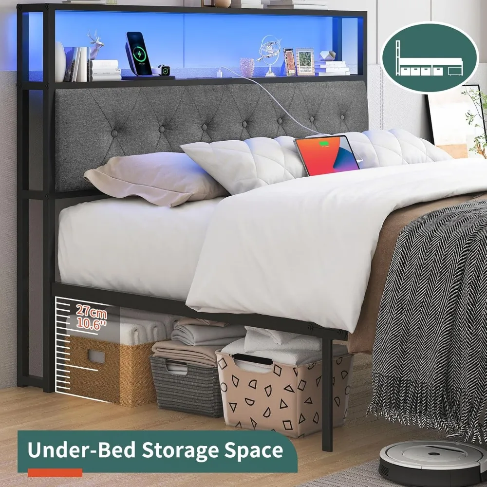 Queen Size Heavy Duty Platform Bed Frame with Headboard and Storage Drawers - Image 5