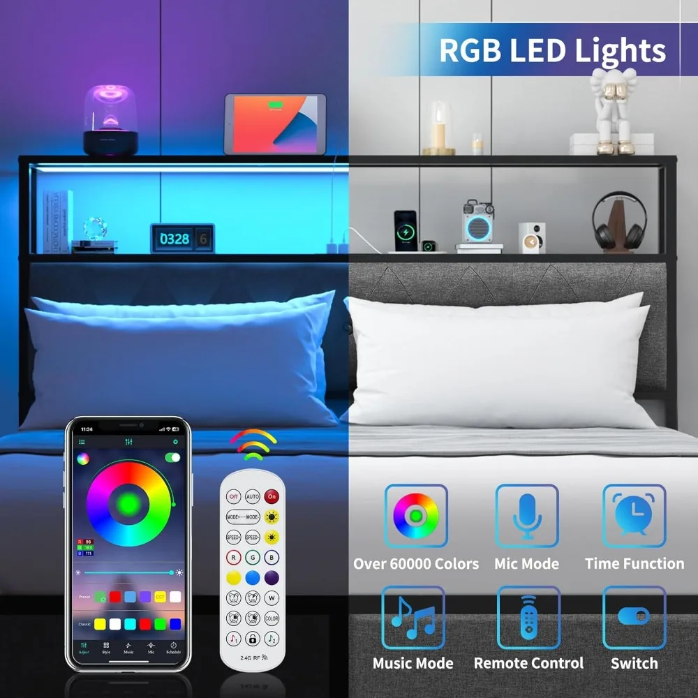 Queen Size Heavy Duty Platform Bed Frame with Headboard and Storage Drawers - Image 4