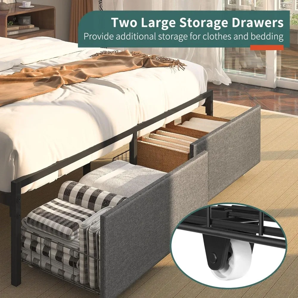 Queen Size Heavy Duty Platform Bed Frame with Headboard and Storage Drawers - Image 6