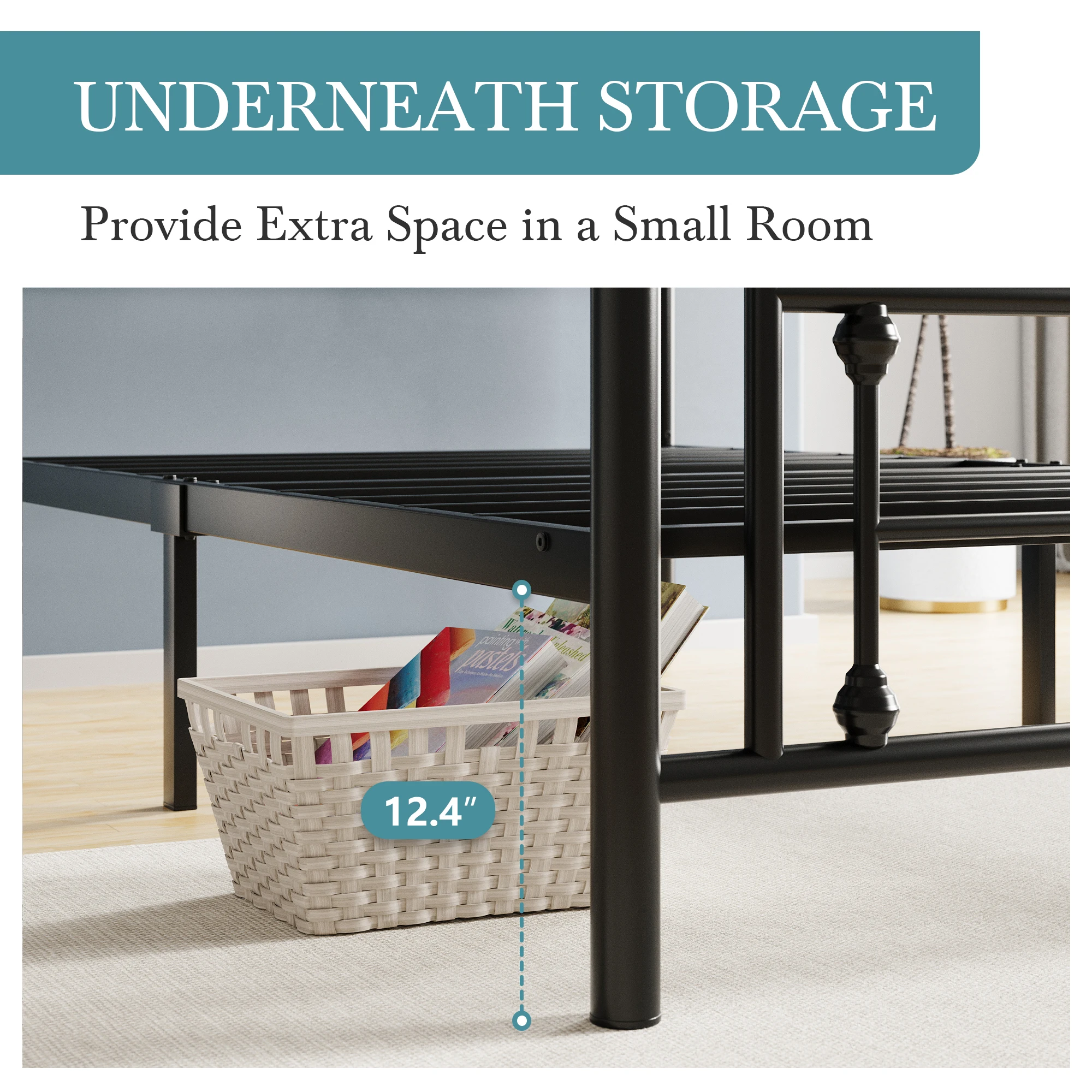 HOOMIC 14 Inch Metal Platform Bed Frame, Vintage Victorian Style, Wrought Iron Headboard and Footboard - Image 4