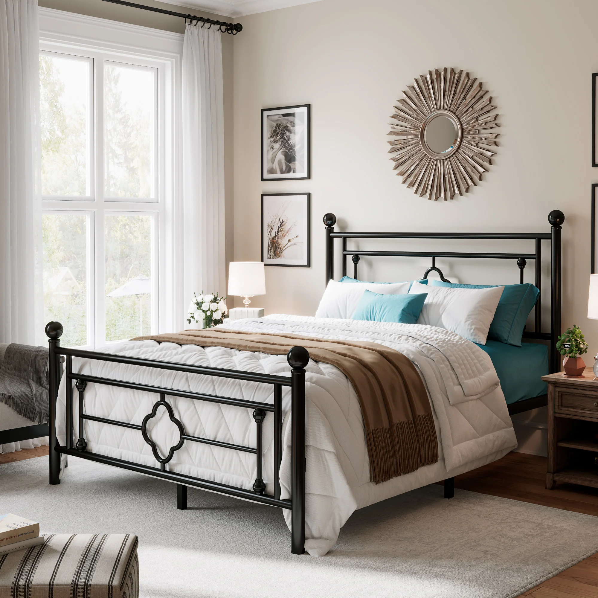 HOOMIC 14 Inch Metal Platform Bed Frame, Vintage Victorian Style, Wrought Iron Headboard and Footboard - Image 2