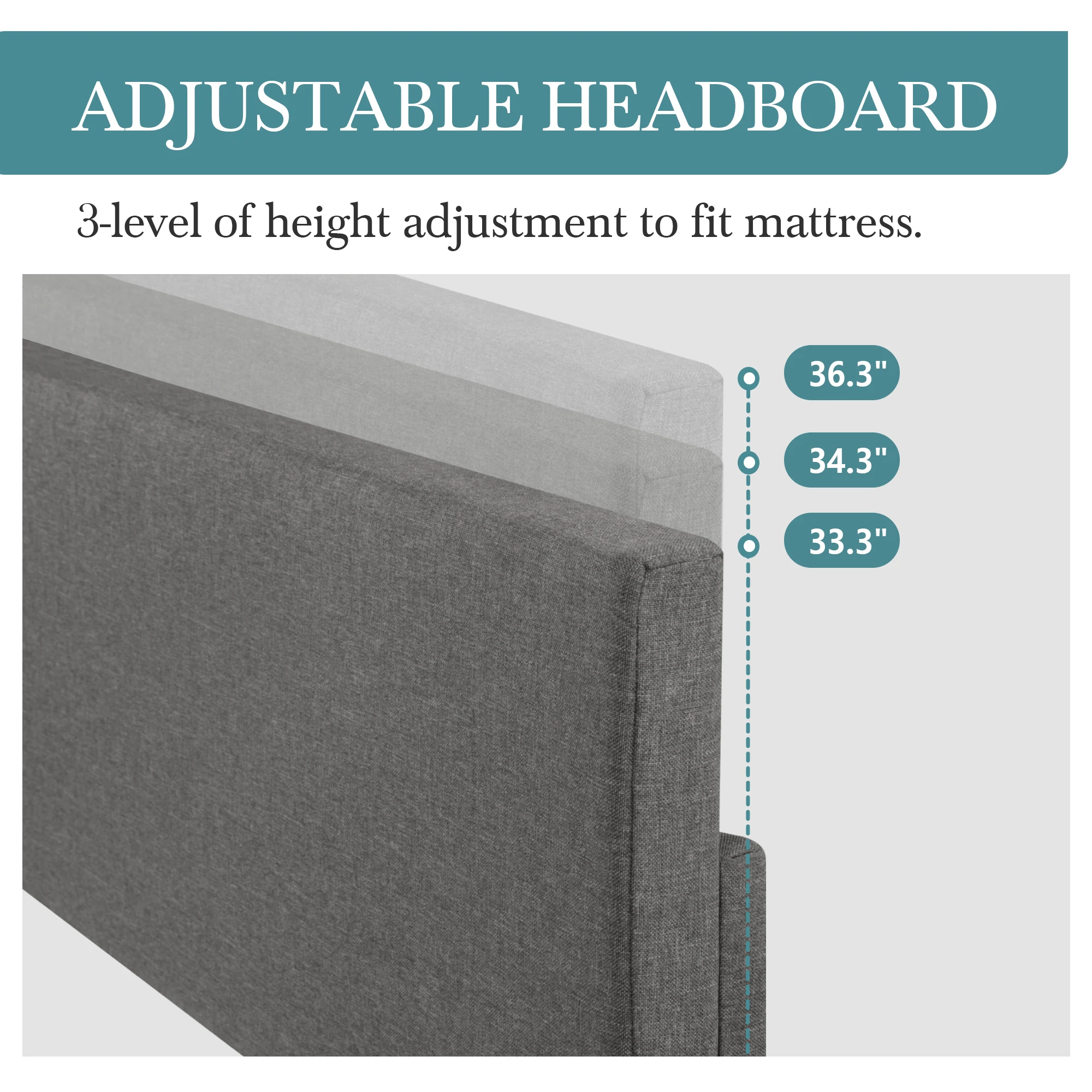 HOOMIC Upholstered Bed Frame with Adjustable Headboard, Soft Linen Fabric, Strong Supporting Structure, Noise-Free Allewie - Image 3