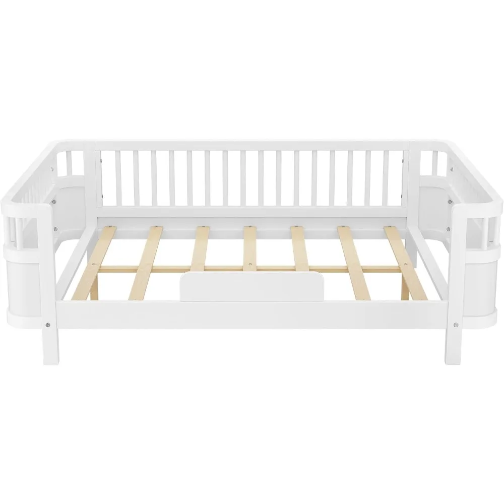 Montessori Floor Bed Frame with Fence and Wood Slats for Kids Bedroom, Platform Bed with Safety Guardrails for Gir - Image 3