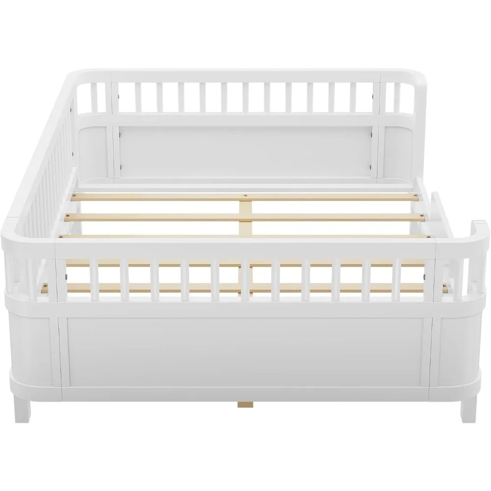 Montessori Floor Bed Frame with Fence and Wood Slats for Kids Bedroom, Platform Bed with Safety Guardrails for Gir - Image 5