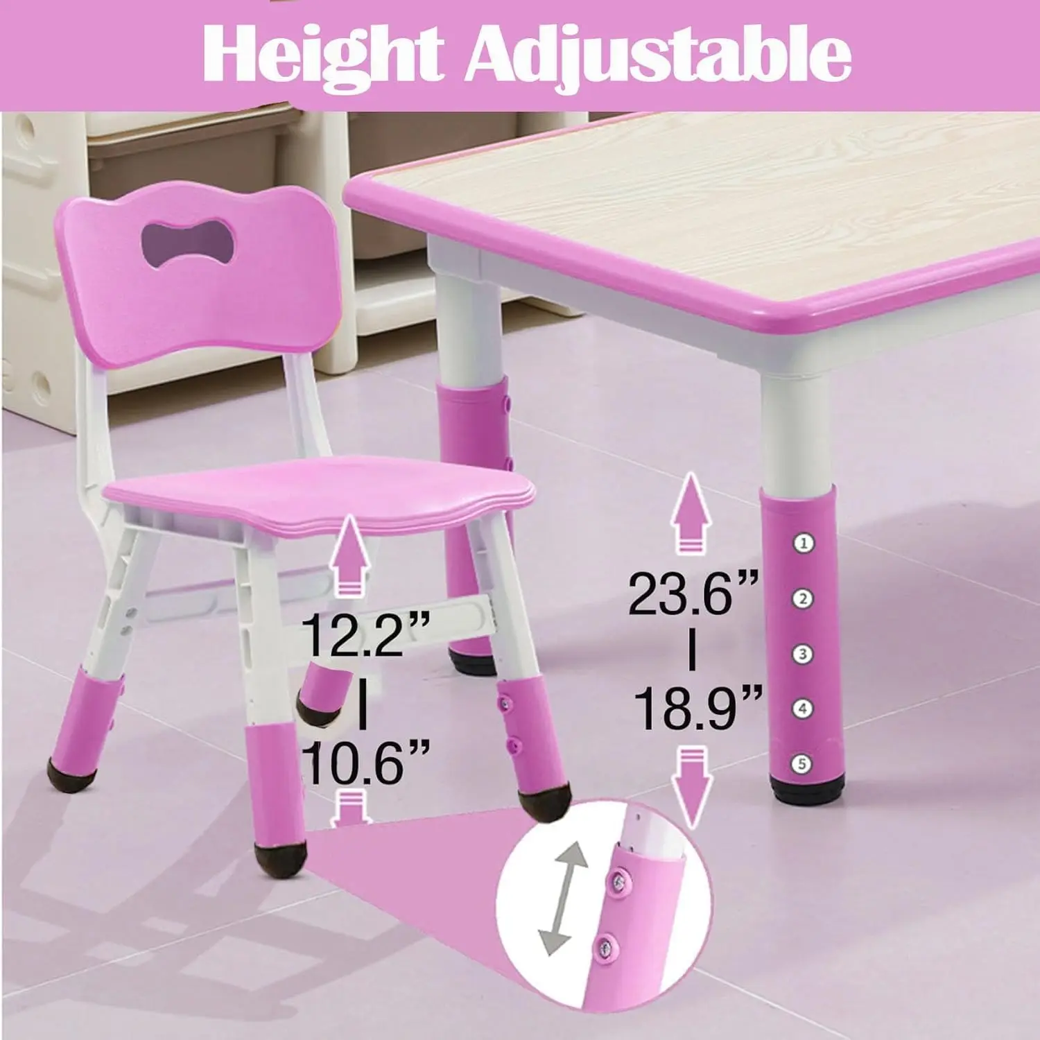 Kindergarten Kids Table and Chairs Set Toddler Height Adjustable Desk with Graffiti Desktop, Arts & Crafts Table with 6 Seats - Image 6