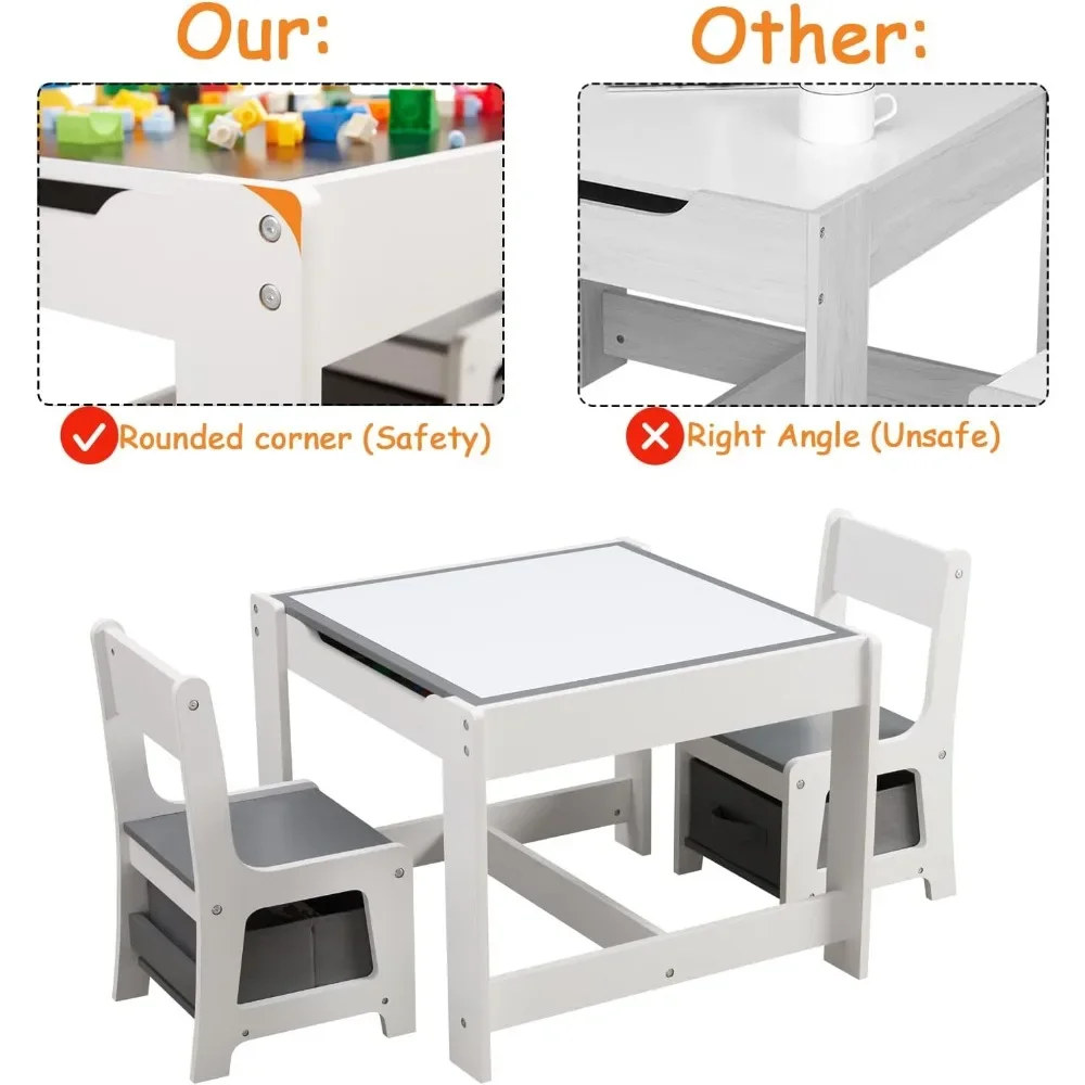 Kids Table and Chair Set, 3 in 1 Wooden Activity Table with Storage Drawer for Toddlers Drawing, Reading, Crafts - Image 6