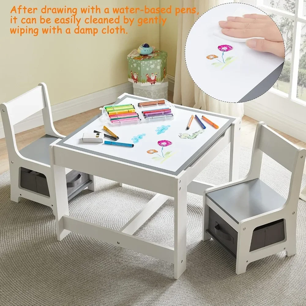 Kids Table and Chair Set, 3 in 1 Wooden Activity Table with Storage Drawer for Toddlers Drawing, Reading, Crafts - Image 5
