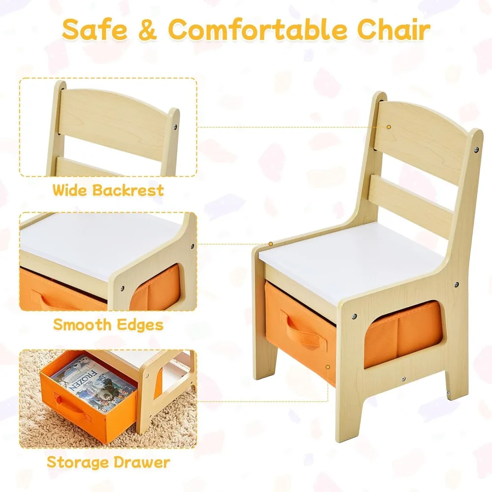 Kids Table and Chair Set, 3 in 1 Wooden Activity Table with Detachable Tabletop, Toddler Table and Chair Set with Storage Drawer - Image 5