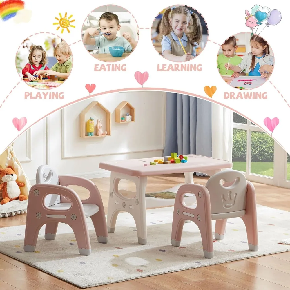 Kids Table and Chair Set, Plastic Children Activity Table with 2 Chairs, Toddler Table and Chair Set for Reading, Drawing - Image 3