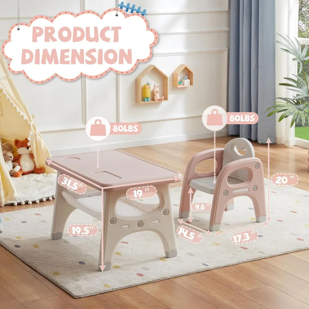 Kids Table and Chair Set, Plastic Children Activity Table with 2 Chairs, Toddler Table and Chair Set for Reading, Drawing - Image 2