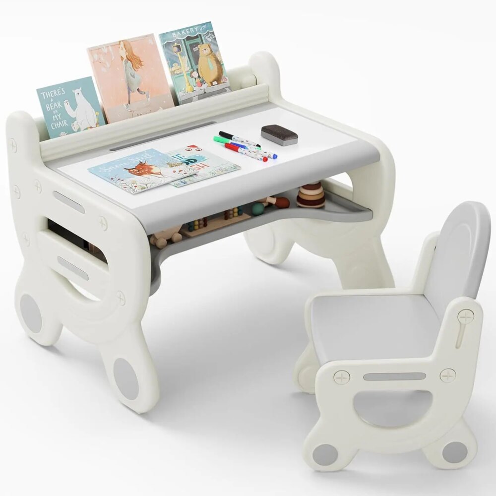 Kids Table and Chair Set, Plastic Children Activity Table with Chair, Toddler Table and Chair Set for Reading,Drawing,Snack Time