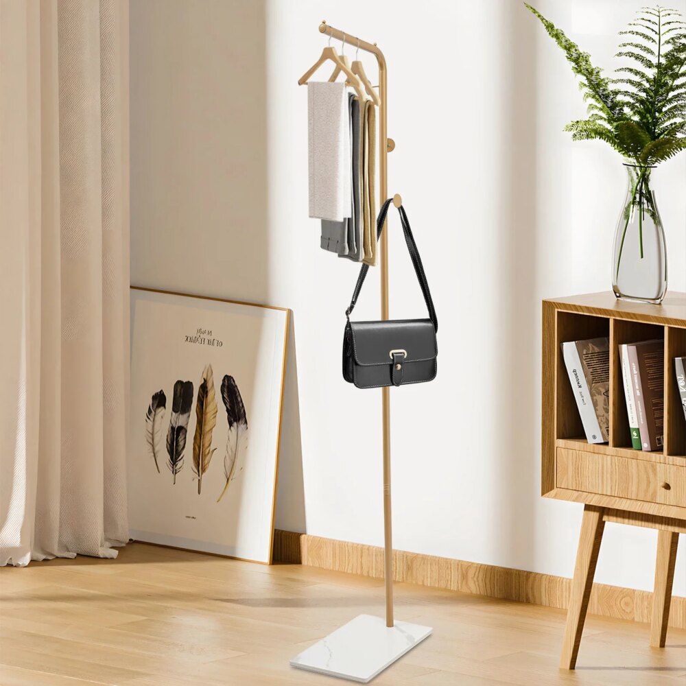 L-shape Freestanding Coat Rack Wear-Resistant Large Capacity Clothes Hanger with Sturdy Base for Hallways/Living Rooms