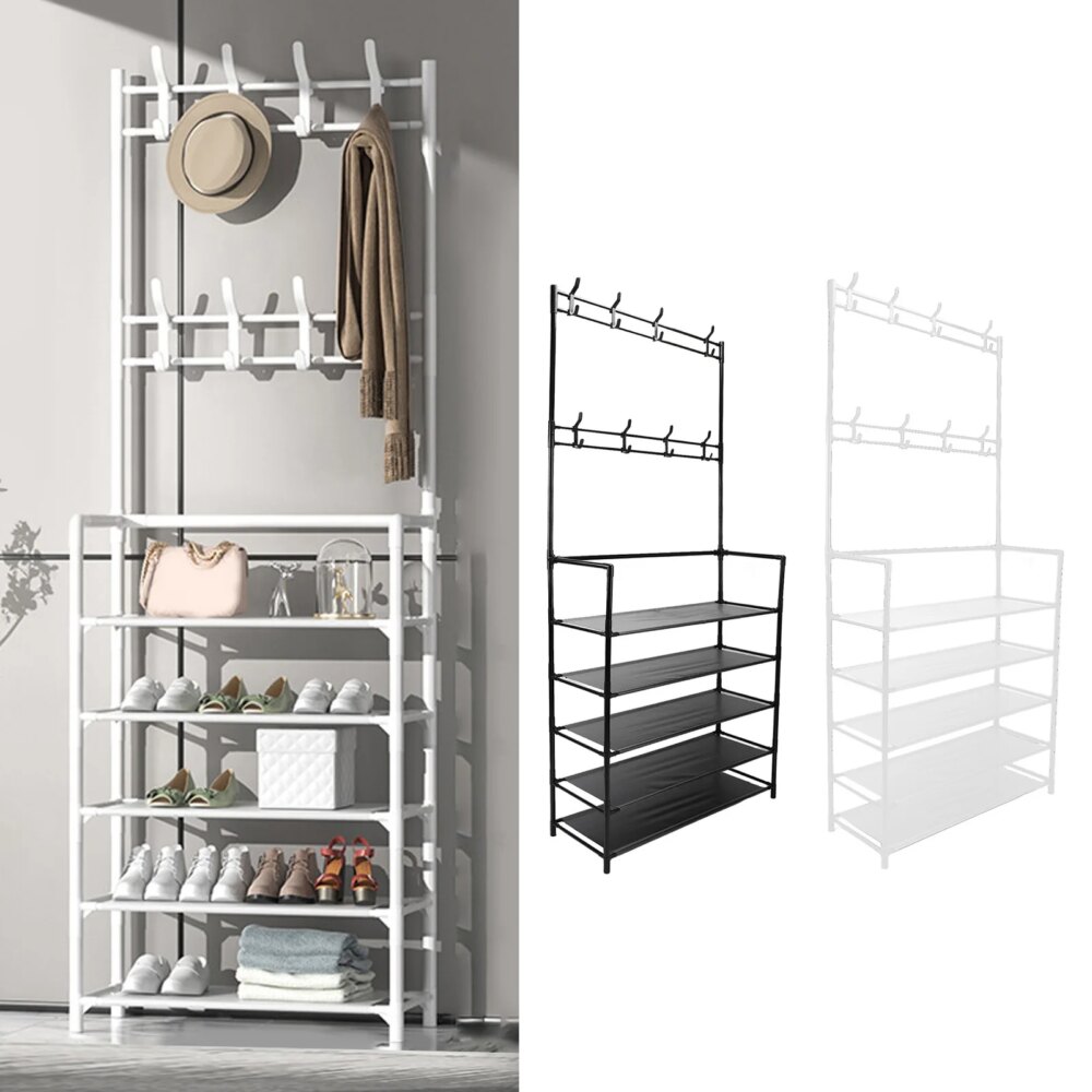 100x175cm Coat Rack Standing Modern Metal Clothes Garment Hanging Storage Shelf with Shoe Organizer for Entrance Hall Bedroom