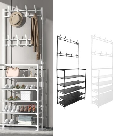 100x175cm Coat Rack Standing Modern Metal Clothes Garment Hanging Storage Shelf with Shoe Organizer for Entrance Hall Bedroom