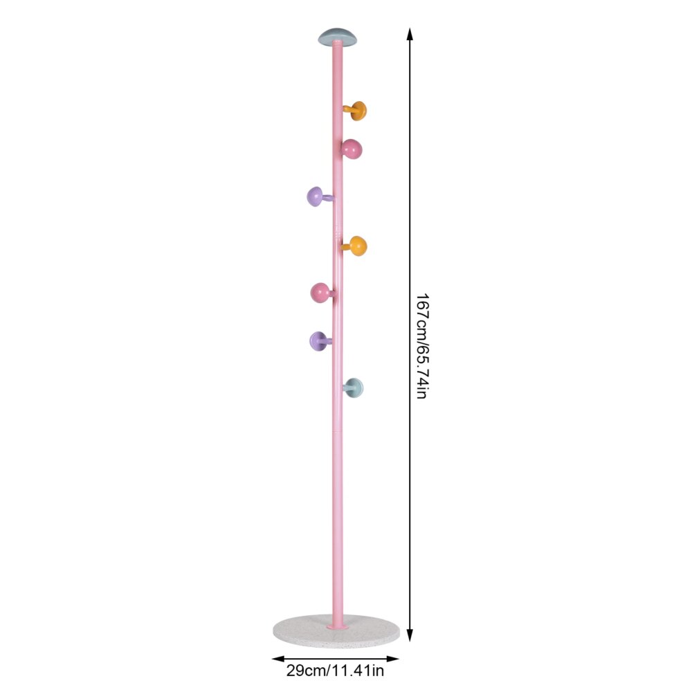 Colored Mushroom Coat Rack with 7 Hooks Floor Organizer Clothes Hanger (Pink)
