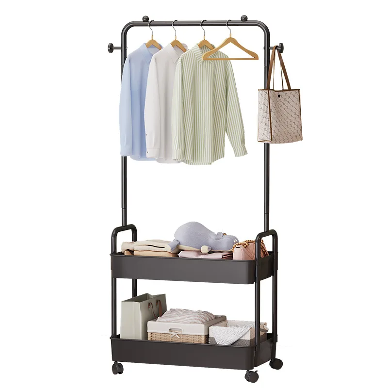 Simple Clothes Rack Clothesline Ground Mounted Wheeled Mobile Hanger Multi Functional Living Room Bedroom Storage Rack Coat Rack - Image 6