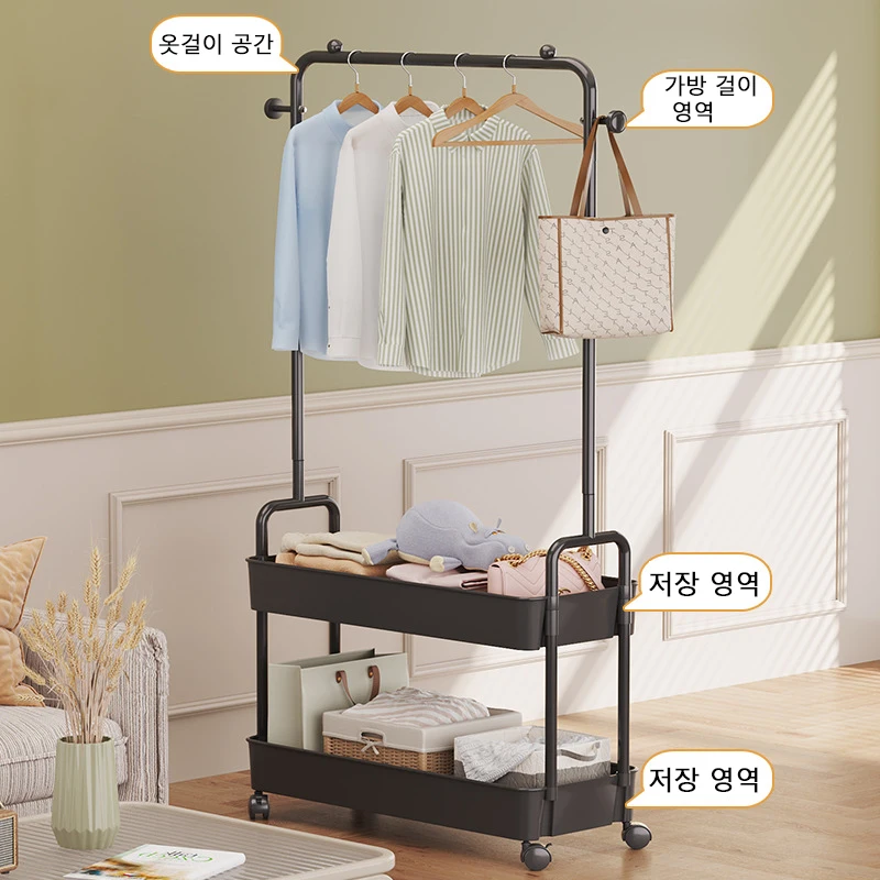 Simple Clothes Rack Clothesline Ground Mounted Wheeled Mobile Hanger Multi Functional Living Room Bedroom Storage Rack Coat Rack - Image 3