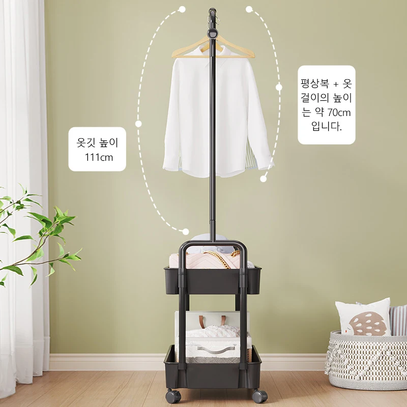 Simple Clothes Rack Clothesline Ground Mounted Wheeled Mobile Hanger Multi Functional Living Room Bedroom Storage Rack Coat Rack - Image 4