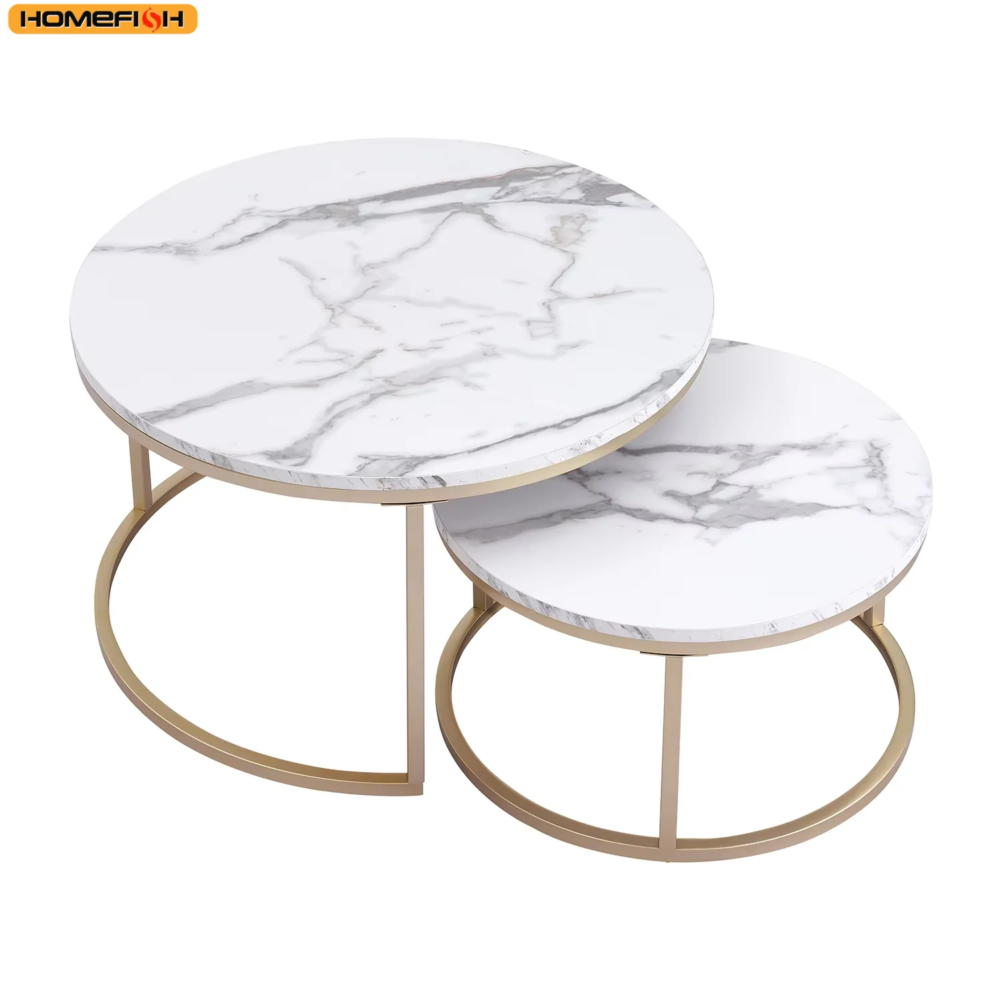 2Pcs Coffee Table Round 2 in 1 End Side Table Desk Nordic Marble Glass Home Sofa Tables Living Room Luxury Side Tables 60CM/80CM