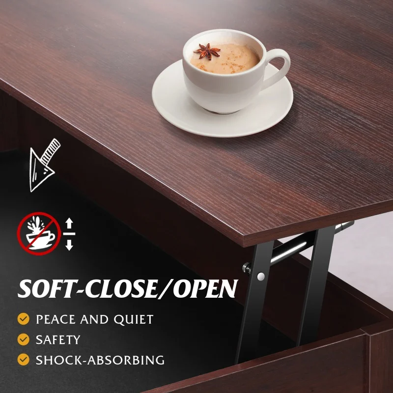 GALAXHERO Lift Top Coffee Table with Hidden Compartment Storage Drawers and Storage Shelf for Living Room Reception Room - Image 6