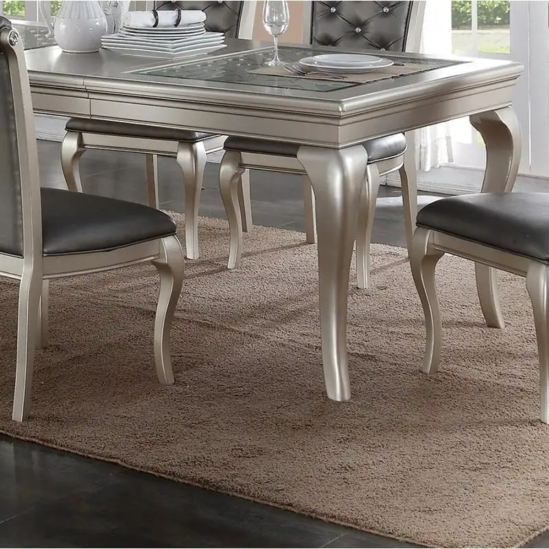 7pc Rect. Glass Dining Table Set w/ Silver Hue & 6 Tufted Side Chairs for Dining Room - Image 5