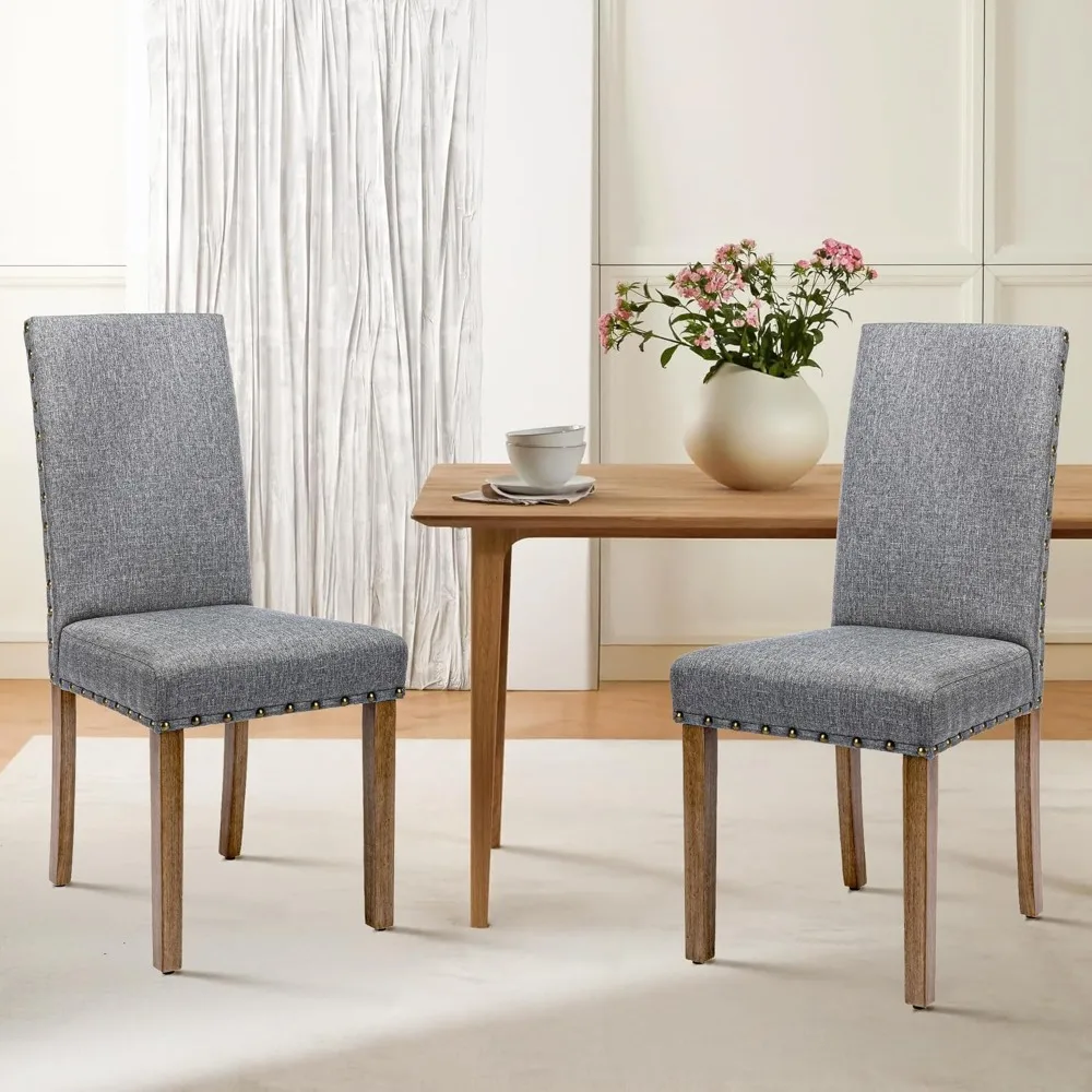 Kitchen Dining Chair Set Room Modern Upholstered Stylish Fabric High Back with Bronze Nailhead Trim