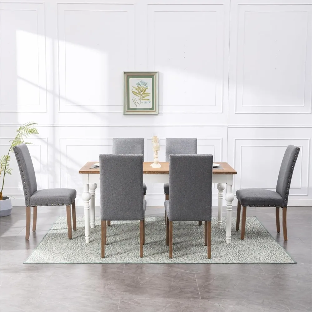 Kitchen Dining Chair Set Room Modern Upholstered Stylish Fabric High Back with Bronze Nailhead Trim - Image 4