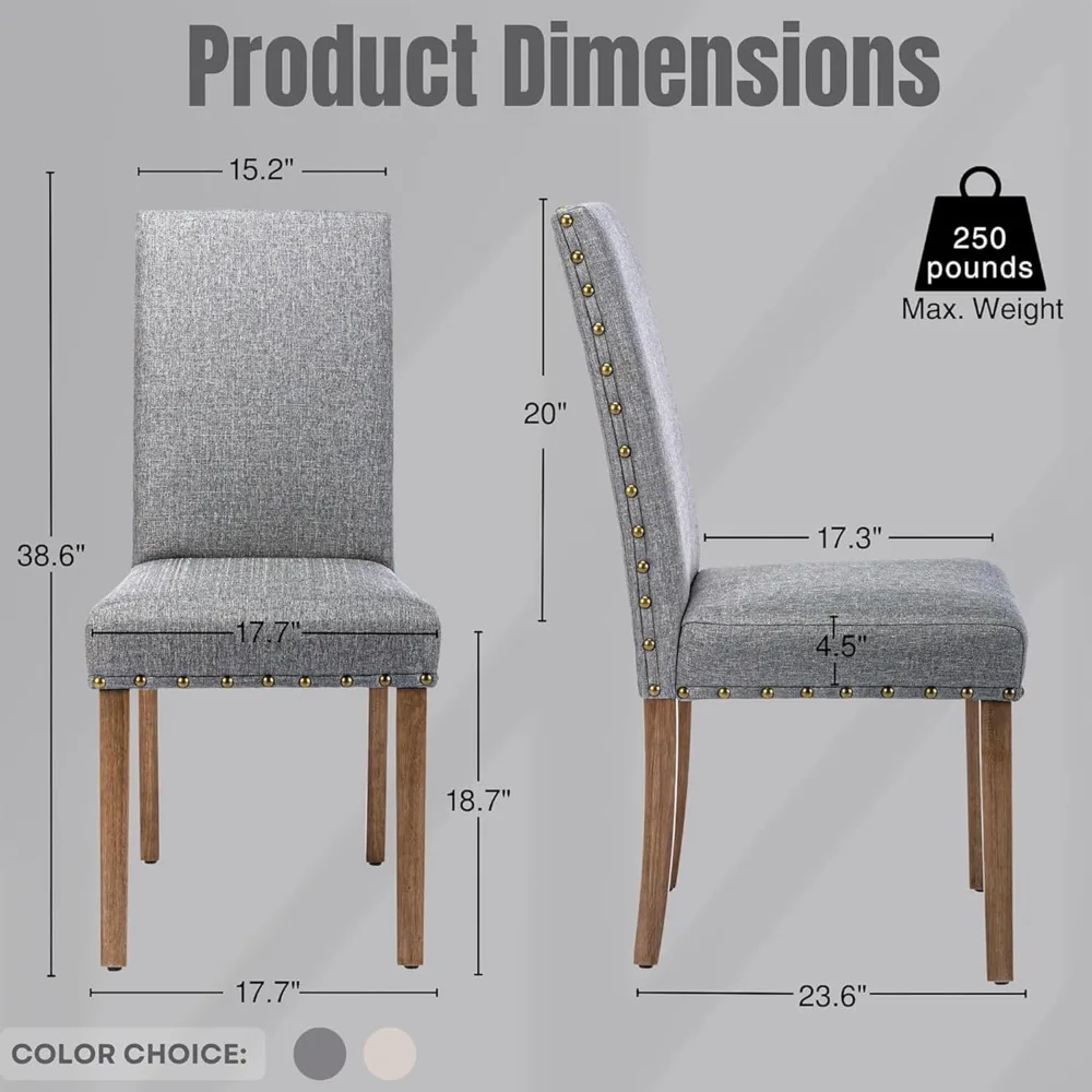 Kitchen Dining Chair Set Room Modern Upholstered Stylish Fabric High Back with Bronze Nailhead Trim - Image 6