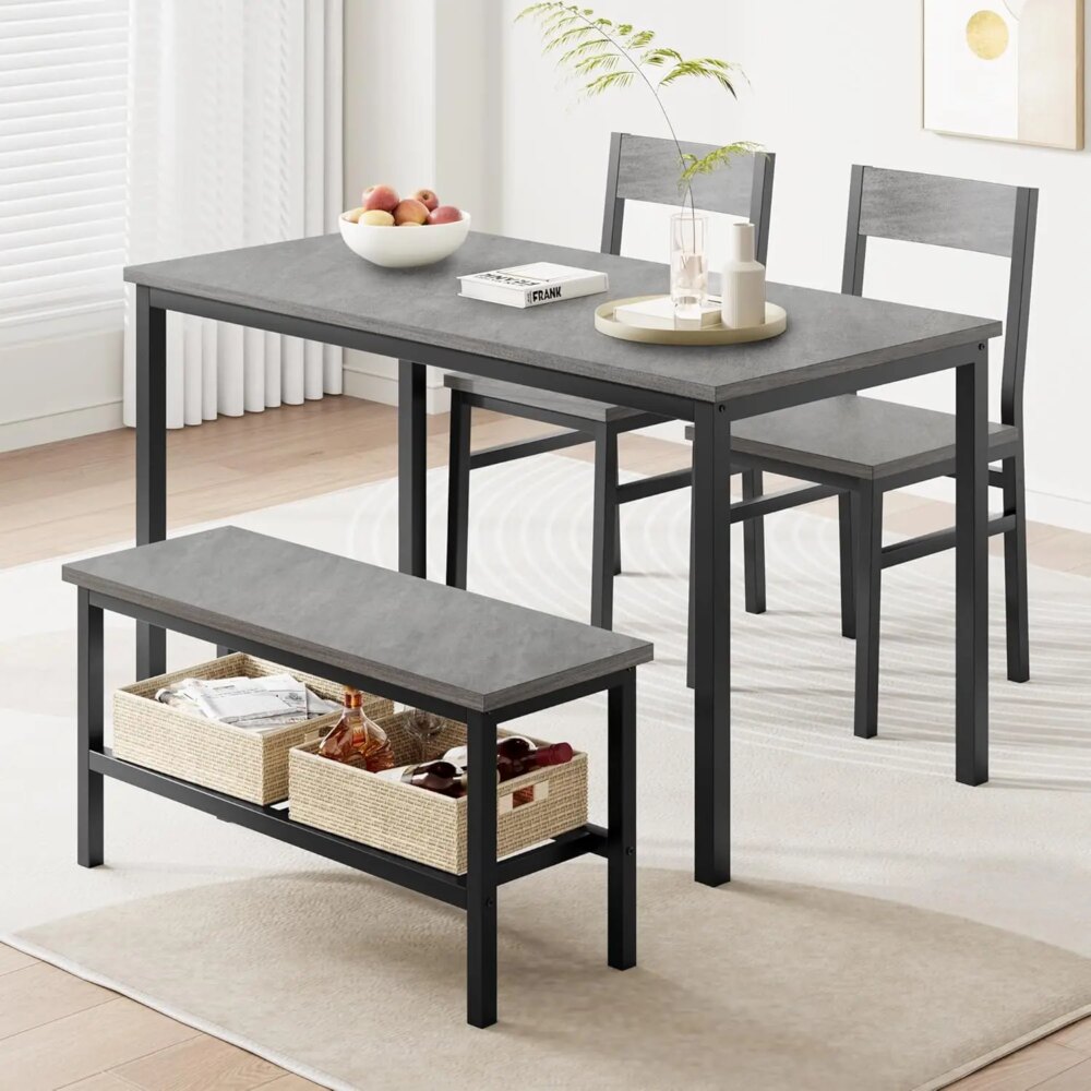 Kitchen Table and 2 Chairs for 4 with Bench,4 Piece Dining Table Set,Dining Room Table Set for Small Space