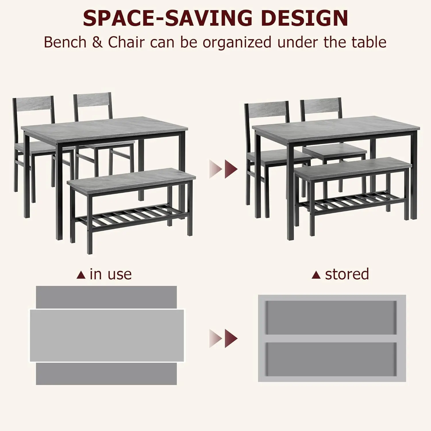 Kitchen Table and 2 Chairs for 4 with Bench,4 Piece Dining Table Set,Dining Room Table Set for Small Space - Image 4