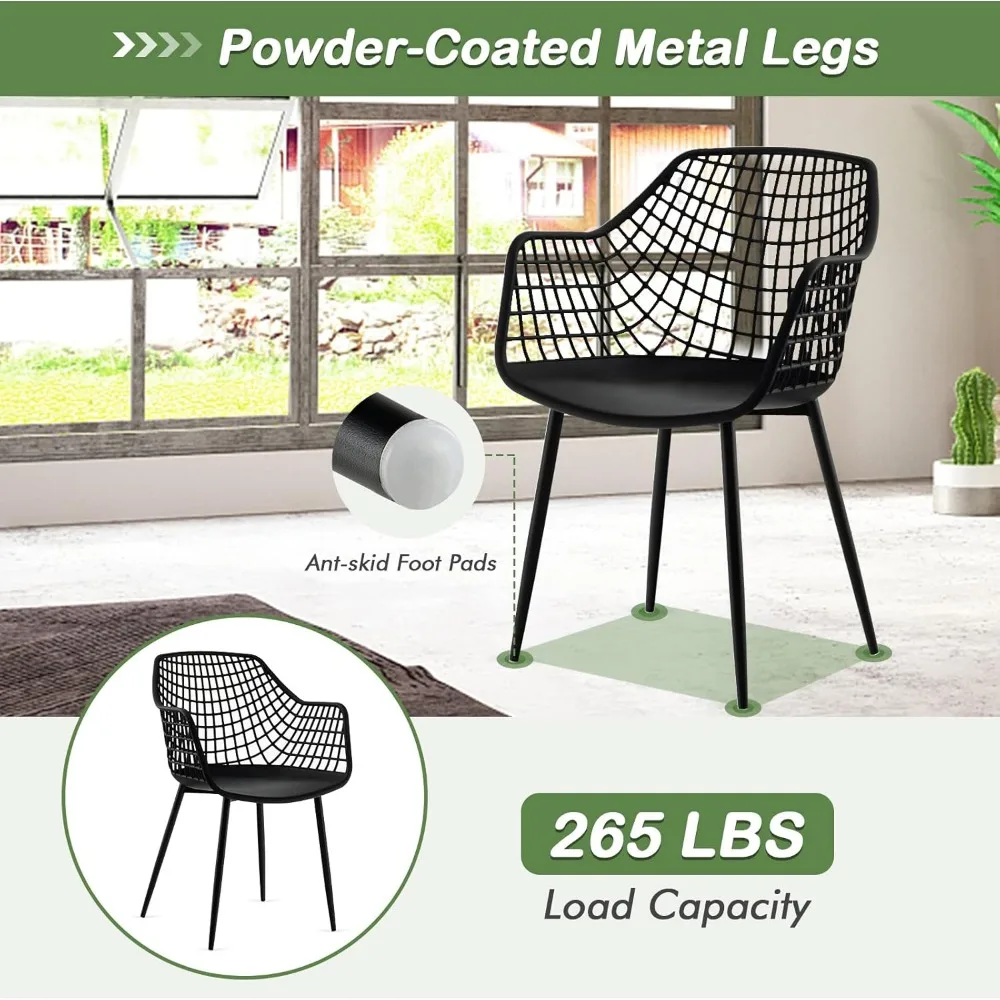 Modern Dining Chairs Arm Chair with Backrest, Powder-Coated Metal Legs, Anti-Slip Foot Pads, Kitchen Dining Room - Image 3