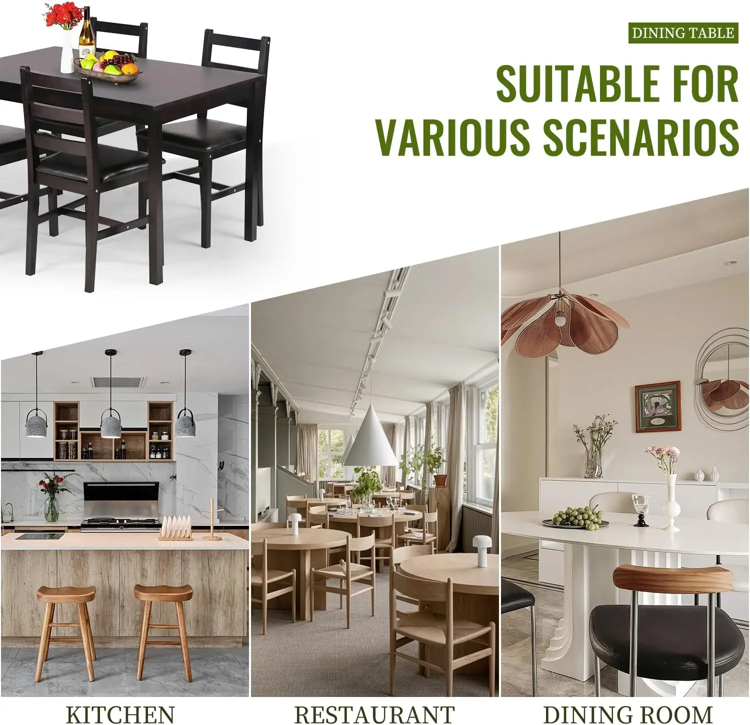 Kitchen Table and Chairs for 4 Dining Room Table Set,Wood Elegant Kitchen Sets for Small Space,Dark Brown - Image 6