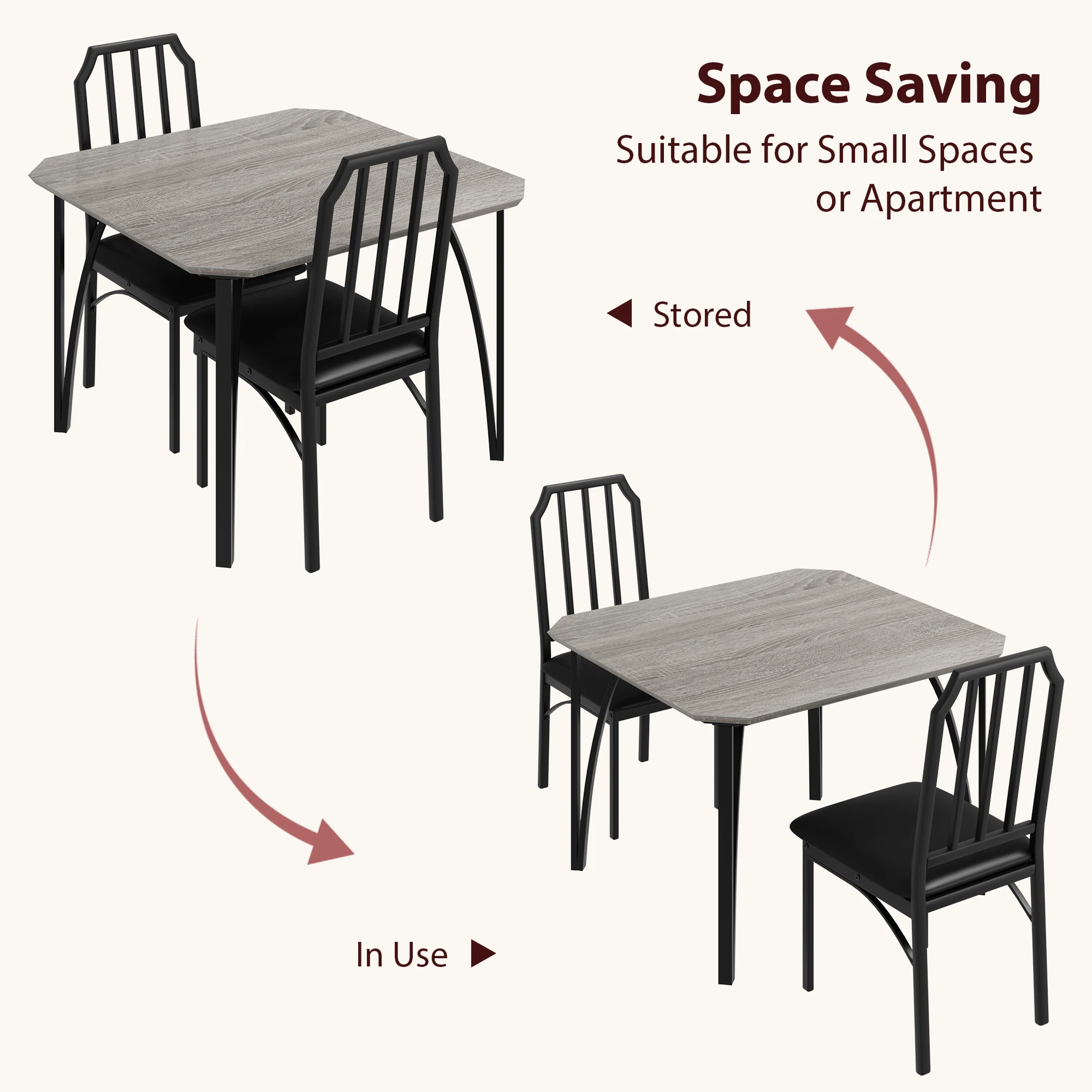 Dining Table Set for 2, Kitchen Table Chairs with Ultra Comfortable PU Cushion, Dining Room Table Kitchen Chairs for Small Space - Image 4