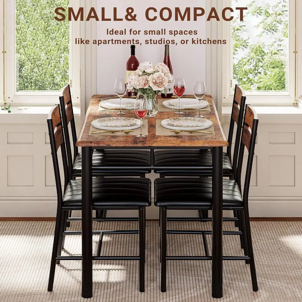 IRONCK Dining Table Set for 4, Wood Kitchen Table with Upholstered Chairs for Kitchen Room and Small Spaces, Rustic Brown - Image 4